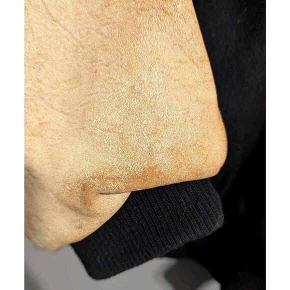 Vintage Boogie's Diner Las Vegas Bomber Varsity Jacket Wool Leather Black Large - Picture 15 of 16